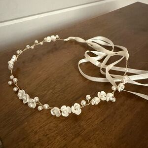 Girls dainty pearl flower headband